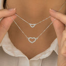 Gargantilha Dupla Com Corações Cravejados Prata 925