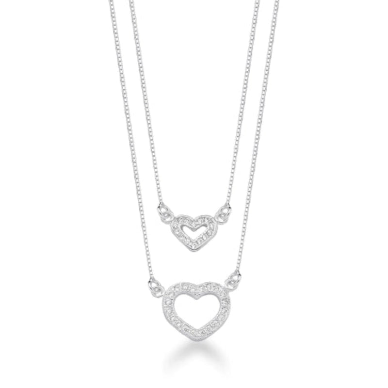 Gargantilha Dupla Com Corações Cravejados Prata 925
