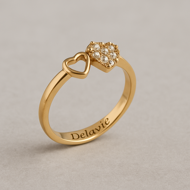 Anel 2 Corações em Ouro 18K – Delicadeza e Brilho que Encantam