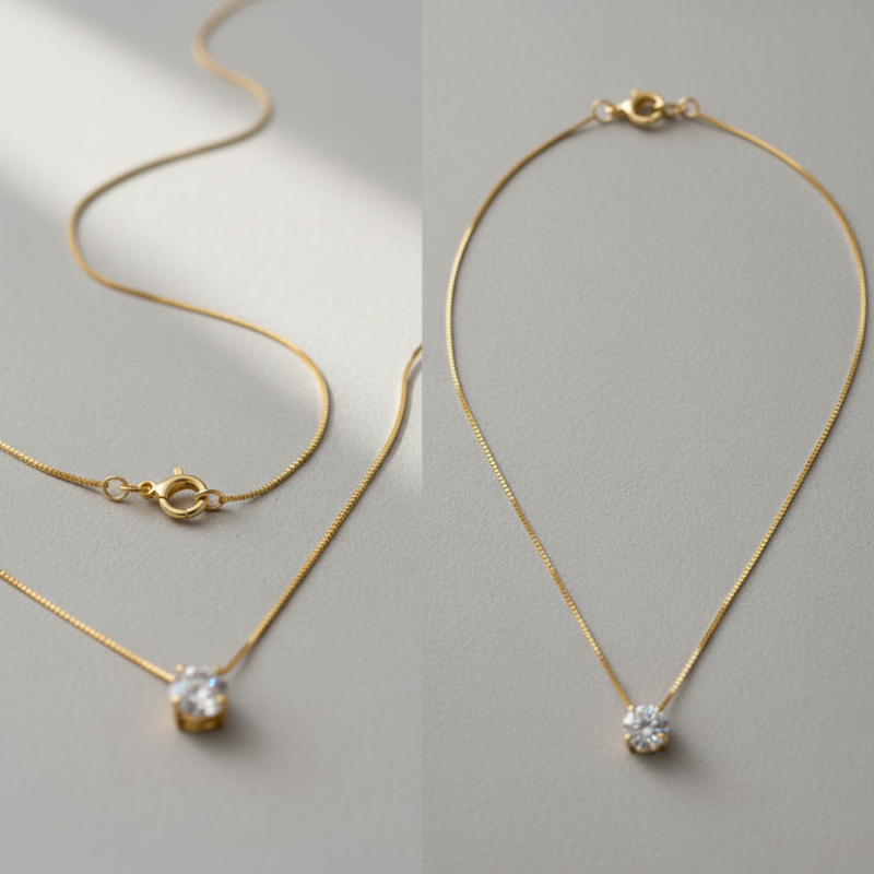 Colar "Luz Serena" em Ouro 18K com Pingente de Diamante Solitário