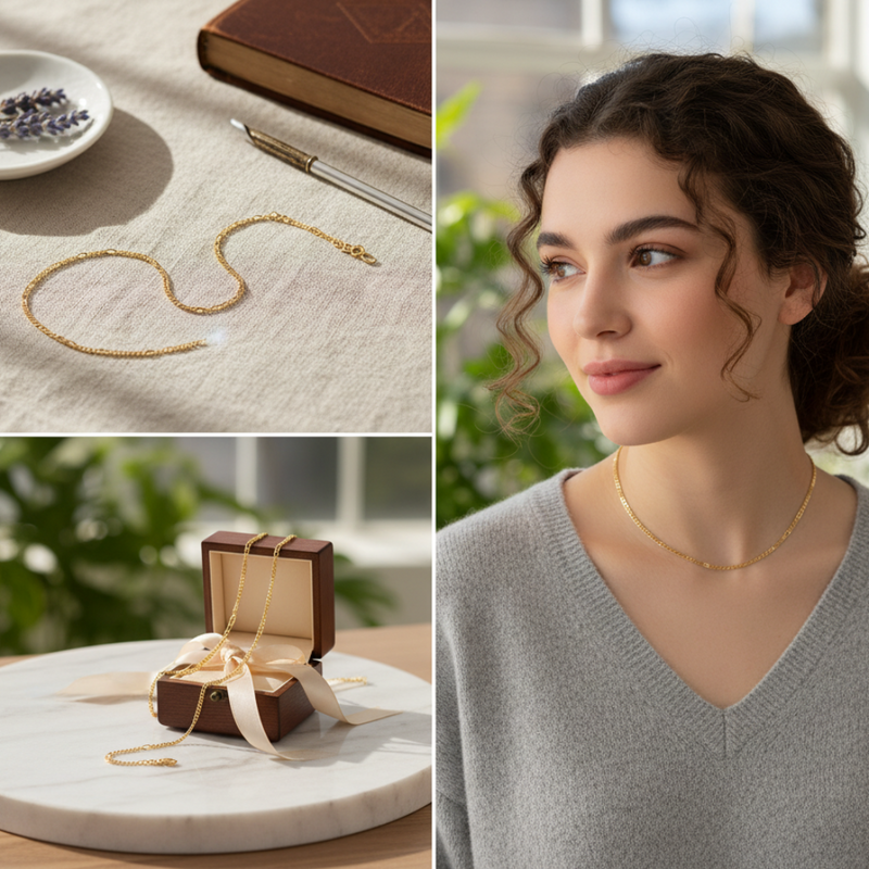 Colar "Aurora Elegante" em Ouro 18K com Elo Figaro e Elo Grumet