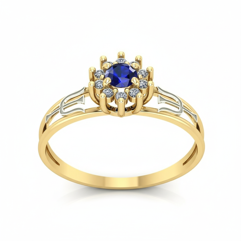 Anel de Formatura Psicologia em Ouro 18K com Pedra Azul e Símbolo Psi – Coleção Mente & Essência