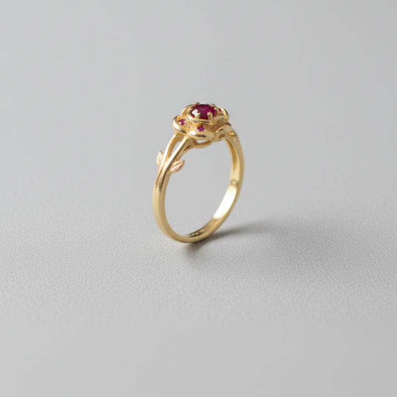 Anel Rosa Encantada Bella e a Fera em Ouro 18k