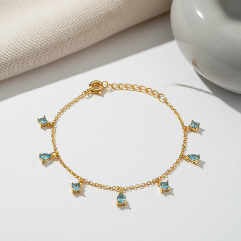 Pulseira Luz da Torre – Rapunzel: Brilho Encantado em Ouro 18k com Zirconia Azulada